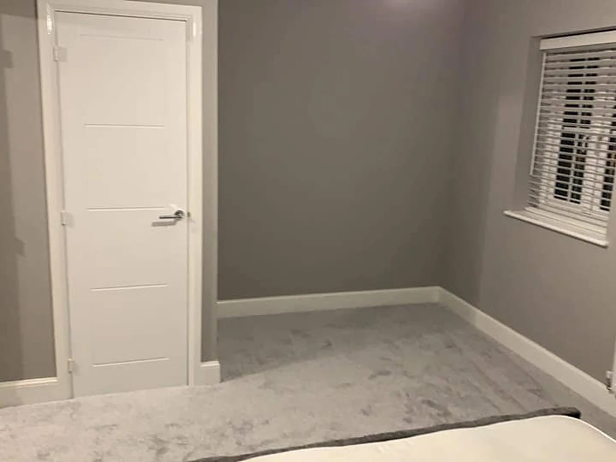 Silver carpet in a freshly decorated grey bedroom, Newcastle