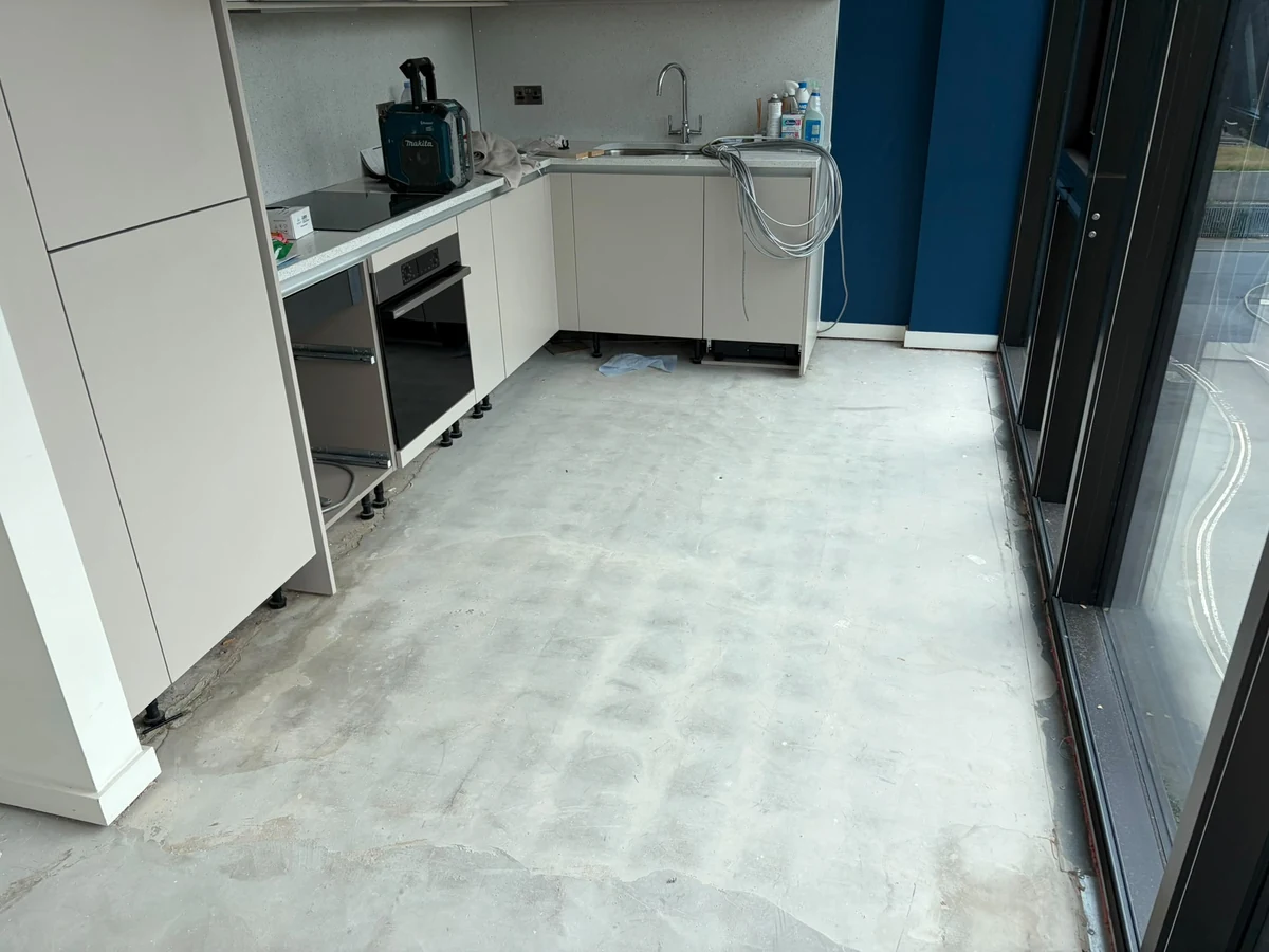 Kitchen floor levelled with screed before LVT fitting, Newcastle