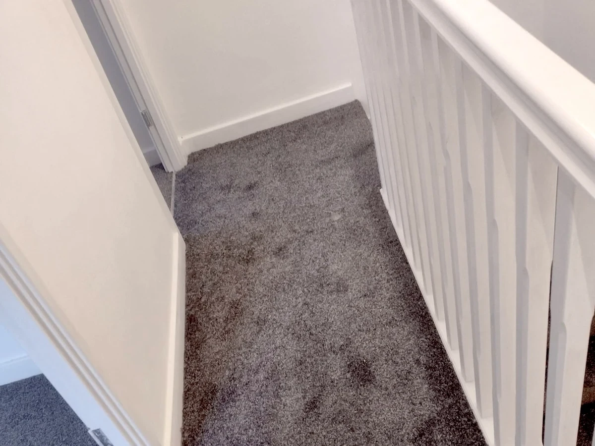 landing-carpet-grey-spindles-newcastle-foxglove-flooring Grey landing carpet fitted around white spindles, Newcastle