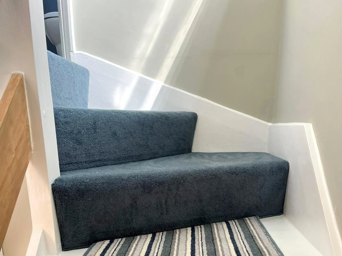 Staircase carpet runner beige fitted in Dene, Newcastle by Foxglove Flooring