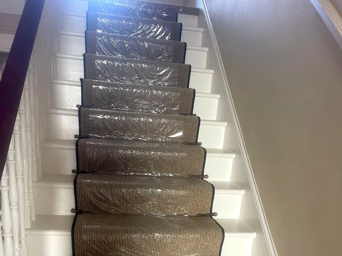 staircase carpet runner dark grey rods fitted newcastle foxglove flooring