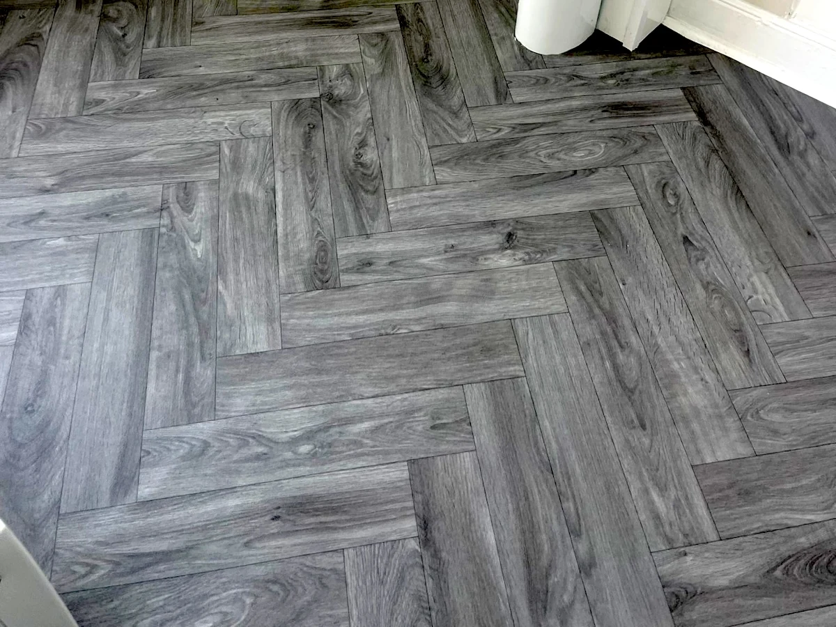 vinyl flooring grey herringbone bathroom newcastle foxglove flooring 2